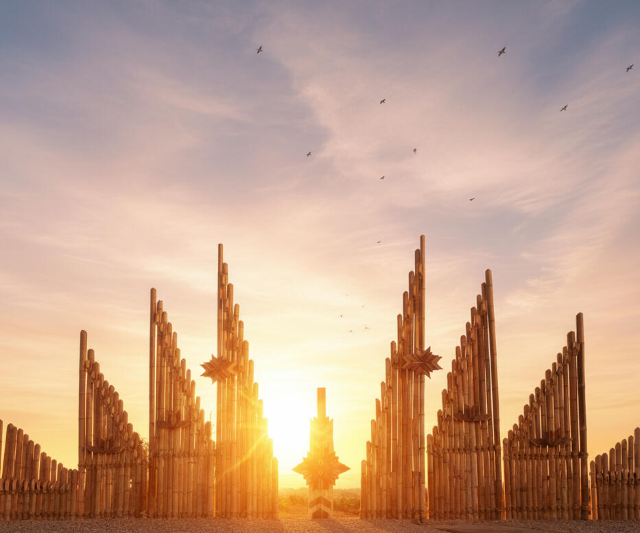 Dance Temple at sunrise, main space for the 5Rhythms sessions during the Plant Medicine Retreat with Oliver and Shantam in Alentejo, Portugal.